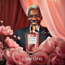 A high-quality poster featuring 'La Vie Est Belle' fragrance by Lancôme, prominently displayed in an elegant and luxurious setting