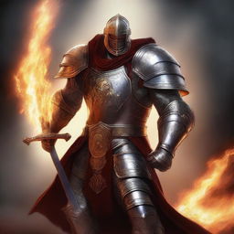 A high-quality digital art image portrays a human paladin in mythical armor, sans helmet