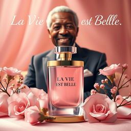 A high-quality poster featuring 'La Vie Est Belle' fragrance by Lancôme, prominently displayed in an elegant and luxurious setting
