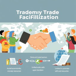 An illustrative poster showing economic cooperation and trade facilitation