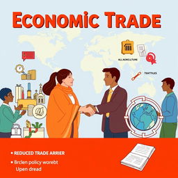 An illustrative poster showing economic cooperation and trade facilitation