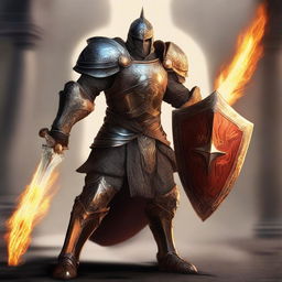 A high-quality digital art image portrays a human paladin in mythical armor, sans helmet