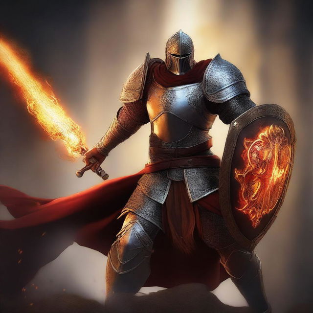 A high-quality digital art image illustrates a human paladin in action