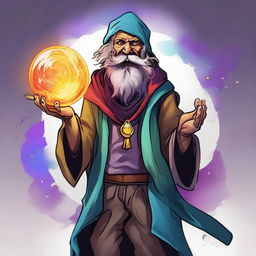 A captivating cartoon-style digital art illustration showcases a homeless wild magic sorcerer