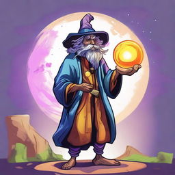 A captivating cartoon-style digital art illustration showcases a homeless wild magic sorcerer