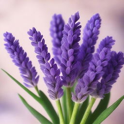 A high-resolution, realistic digital art depicting a beautifully arranged bouquet of fresh lavender