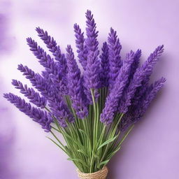 A high-resolution, realistic digital art depicting a beautifully arranged bouquet of fresh lavender