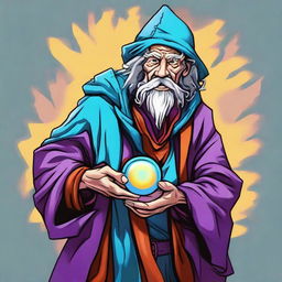 This is a colorful, cartoon-style digital art illustration of a homeless wild magic sorcerer