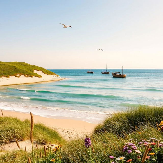 A tranquil view of the Denmark seashore, showcasing the serene beauty of the Danish coastline