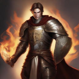 A high-quality digital art image portrays a human paladin with short brown hair