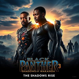 An exhilarating movie poster for 'Black Panther 3: Shadows of Wakanda' (2025), featuring Will Smith and Michael B