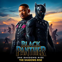 An exhilarating movie poster for 'Black Panther 3: Shadows of Wakanda' (2025), featuring Will Smith and Michael B