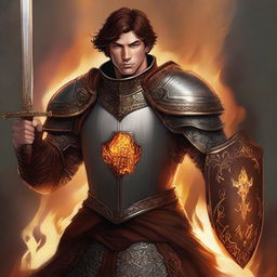 A high-quality digital art image portrays a human paladin with short brown hair