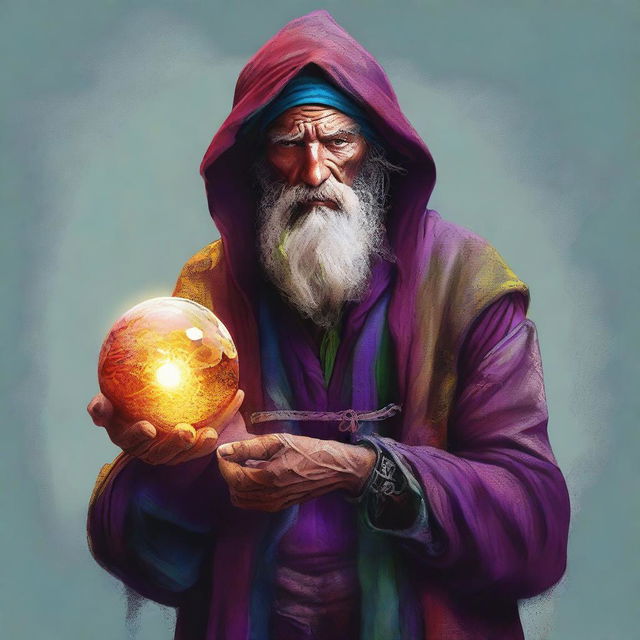 An intriguing digital art illustration presents a homeless wild magic sorcerer