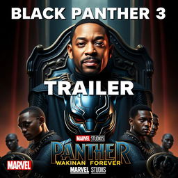 A fictional poster for 'Black Panther 3', featuring an imaginative design that incorporates elements from the Marvel universe