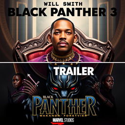 A fictional poster for 'Black Panther 3', featuring an imaginative design that incorporates elements from the Marvel universe