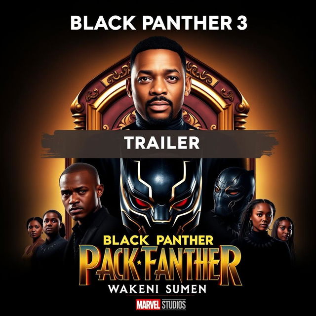 A fictional poster for 'Black Panther 3', featuring an imaginative design that incorporates elements from the Marvel universe