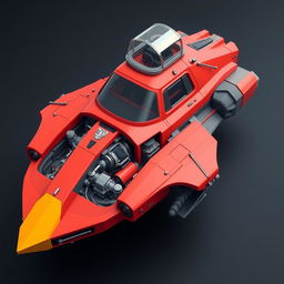 A sleek spaceship designed in the voxel art style reminiscent of the game Stormworks, featuring a cockpit prominently on the top of the ship