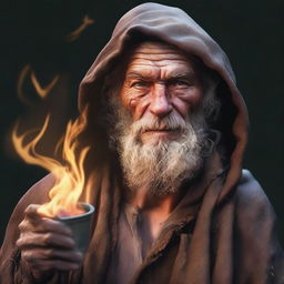 An ultra-realistic digital art portrait showcases a homeless wild magic sorcerer