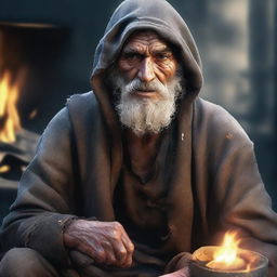 An ultra-realistic digital art portrait showcases a homeless wild magic sorcerer