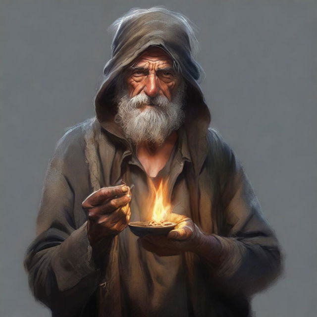 An ultra-realistic digital art portrait features a homeless vagrant wild magic sorcerer