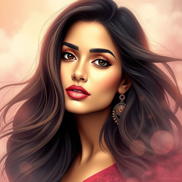 A beautiful and alluring artistic representation of a woman inspired by the essence of Nitibha Kaul, with a focus on her captivating features and charming personality