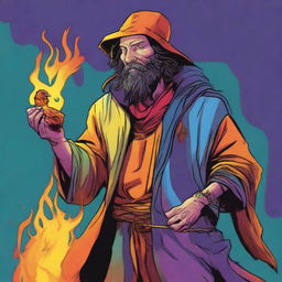 A comic-style digital art illustration features a homeless vagrant wild magic sorcerer