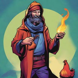 A comic-style digital art illustration features a homeless vagrant wild magic sorcerer