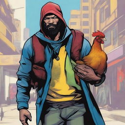 A comic-style digital art illustration features a homeless vagrant fighter