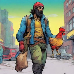 A comic-style digital art illustration features a homeless vagrant fighter