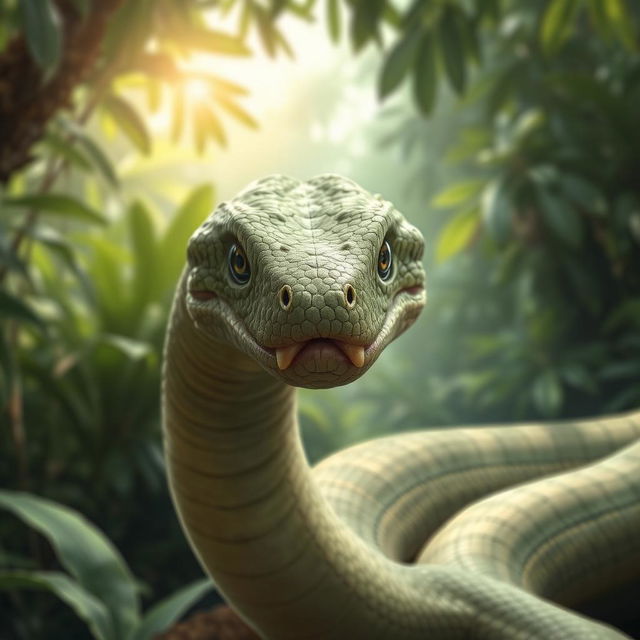 A highly detailed and realistic illustration of a snake-like creature with a long, slender body and smooth, scaly skin