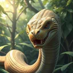 A highly detailed and realistic illustration of a snake-like creature with a long, slender body and smooth, scaly skin