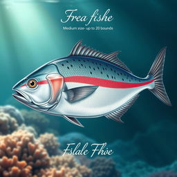 A stunning illustration of a fish with intricate details, displaying its medium size of up to 20 pounds