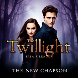 A captivating movie poster for "The Twilight Saga 6: The New Chapter" featuring Kristen Stewart as Bella Swan and Robert Pattinson as Edward Cullen