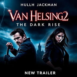 An exciting movie poster for "Van Helsing 2: The Dark Rise - New Trailer (2025)" featuring Hugh Jackman as Van Helsing and Ana de Armas in a supporting role