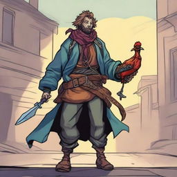 A comic-style digital art illustration portrays a homeless vagrant fighter from a fantasy DnD setting