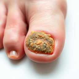 A detailed close-up image of a fungal infection on a big toe