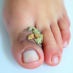 A detailed close-up image of a fungal infection on a big toe