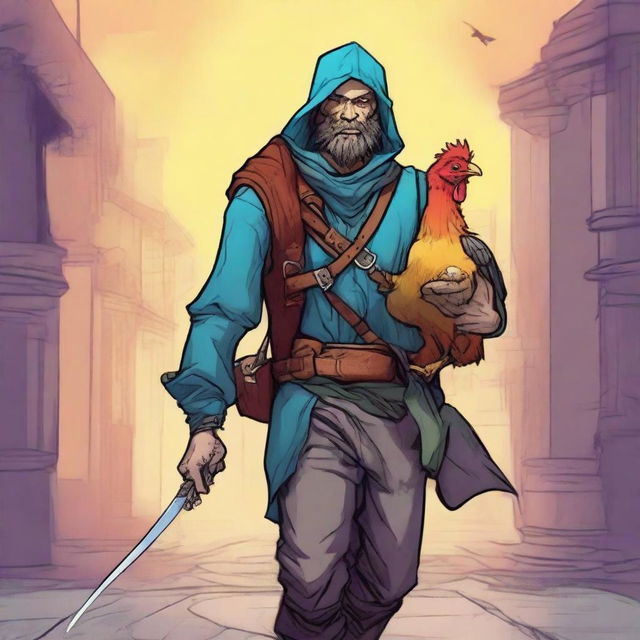 A comic-style digital art illustration portrays a homeless vagrant fighter from a fantasy DnD setting