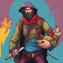 A comic-style digital art illustration portrays a homeless vagrant fighter from a fantasy DnD setting