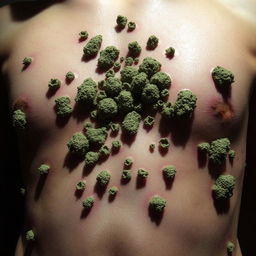 An artistic representation of a fungal infection on a person's skin, designed to evoke the feeling of trypophobia