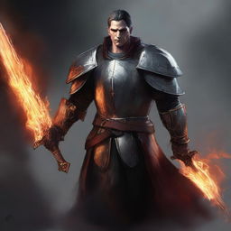 A high-quality digital art image of a clean-shaven Oathbreaker human paladin