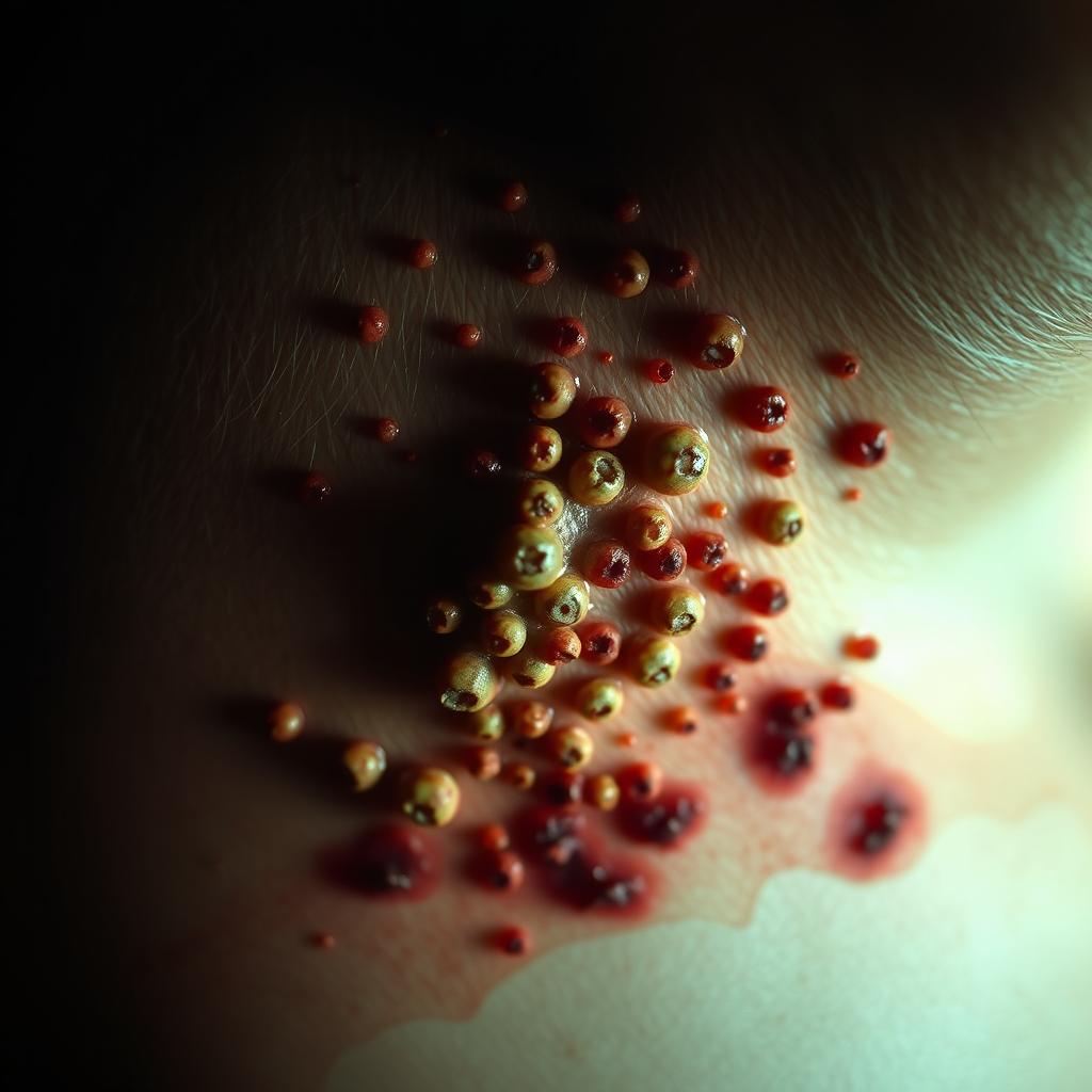 An artistic representation of an infection on a person's skin, designed to evoke the feeling of trypophobia