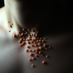 An artistic representation of an infection on a person's skin, designed to evoke the feeling of trypophobia