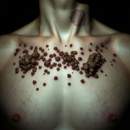 An artistic representation of an infection on a person's skin, designed to evoke the feeling of trypophobia