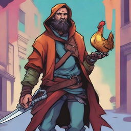 A comic-style digital art illustration portrays a homeless vagrant fighter from a fantasy DnD setting