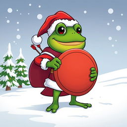 A vector illustration of Pepe the Frog dressed as Santa Claus, featuring him wearing a traditional red Santa suit with white trim and a floppy hat