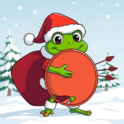 A vector illustration of Pepe the Frog dressed as Santa Claus, featuring him wearing a traditional red Santa suit with white trim and a floppy hat