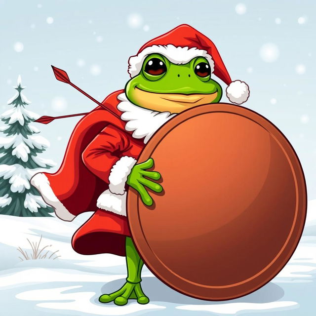 A vector illustration of Pepe the Frog dressed as Santa Claus, featuring him wearing a traditional red Santa suit with white trim and a floppy hat