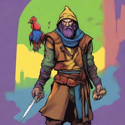 A comic-style digital art illustration portrays a homeless vagrant fighter from a fantasy DnD setting